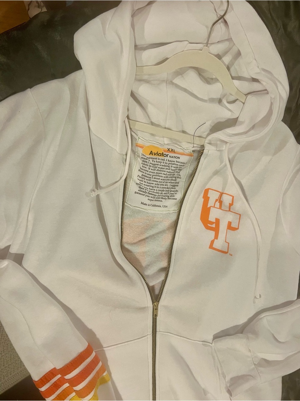 BRAND NEW! Aviator Nation White University of Tennessee Logo Zip Hoodie